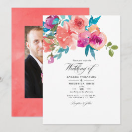 Coral and Fandango Floral Wedding Foto Einladung