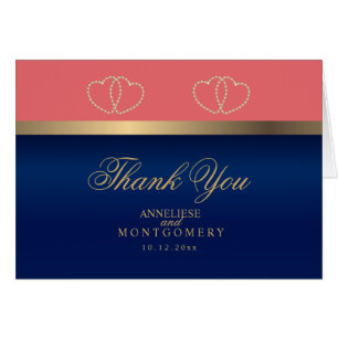 Coral and Navy Blue Gold Hearts - Vielen Dank