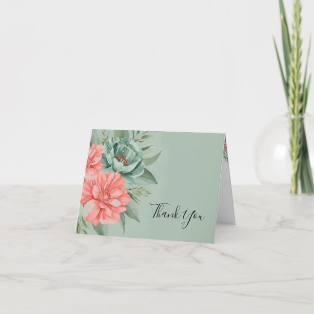 Coral and Sage - Romantische Hochzeit Dankeschön K Dankeskarte (Vorderseite)