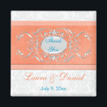 Coral, Aqua, and Gray Damask Wedding Favor Magnet<br><div class="desc">This coral, aqua, white, and gray damask wedding favor thank you magnet matches the wedding einladung and other items shown below. If you rquire any other matching products, please email niteowlstudio@gmail.com</div>