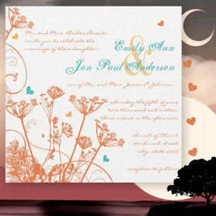 Coral Aqua Fleurs sauvages Jaunes Invitations de m