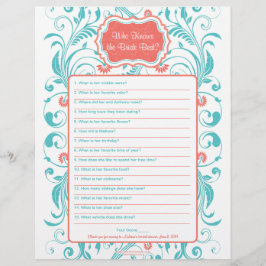 Coral Aqua Floral Brie Bestes Brautparty Spiel
