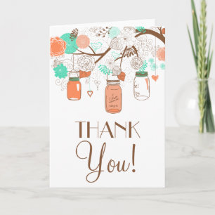 Coral & Aqua Mason Jars Carte de remerciements