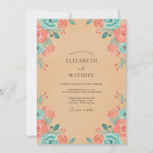 Coral Aqua Petal Hochzeit Einladung