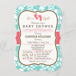 Coral, Aqua Tropical Baby Dusche Einladung