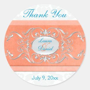 Coral, Aqua und Gray 1,5" Runde Danke Sticker