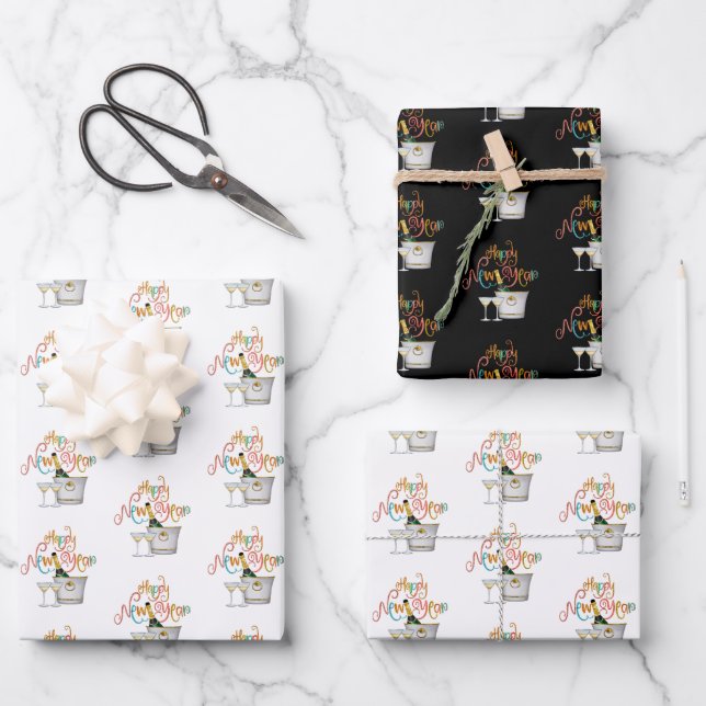 Coral Aquamarin Gold Glitzer Happy New Year Champa Geschenkpapier Set (Vorderseite)
