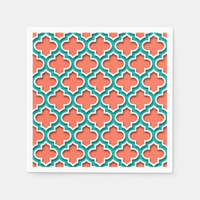 Coral Aquamarin White marokkanisches Quatrefolie # Serviette (Vorderseite)
