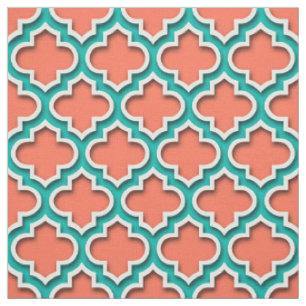 Coral Aquamarin White marokkanisches Quatrefolie # Stoff