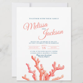 Coral Aquarell Art Malerei Marine blaue Hochzeit Einladung