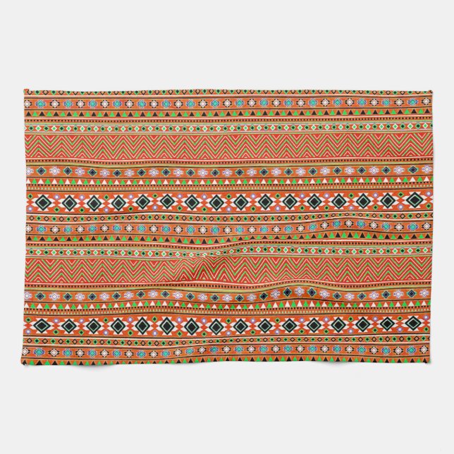 Coral Aztec Style Südwest Muster Geschirrtuch (Horizontal)