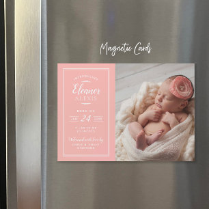 Coral Baby Girl Magnetic Foto Geburtsankündigung Magneteinladung