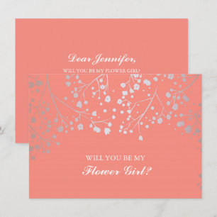 Coral Baby's Breath Hochzeits-Blumenmädchen-Einlad Einladung