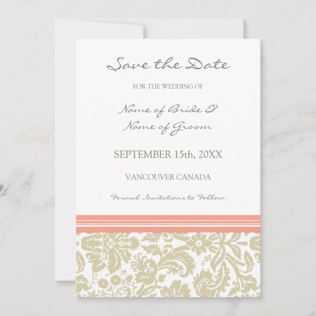 Coral Beige Photo Wedding Enregistrer la Carte Dat (Devant)
