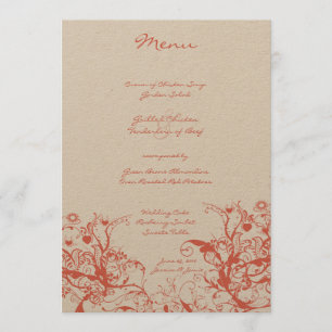 Coral Birds and Swirls Menu Mariage