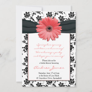 Coral Black Gerbera Daisy Bridal Dusche Einladung