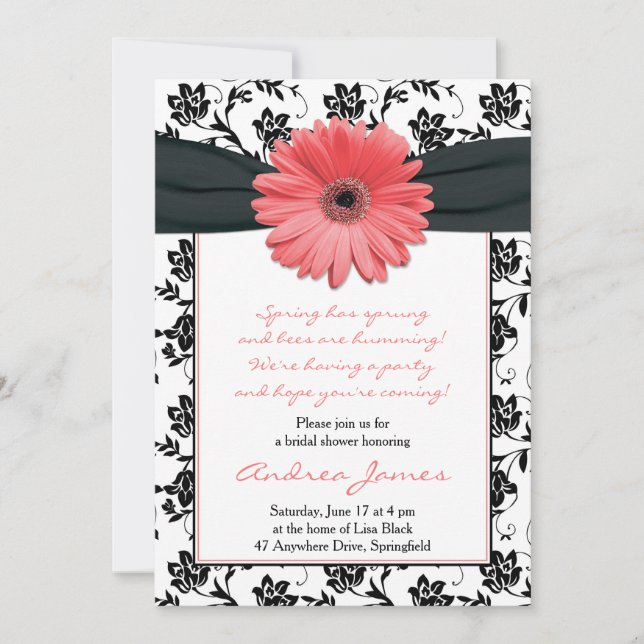Coral Black Gerbera Daisy Invitation de la douche  (Devant)