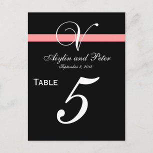 Coral Black Initial V Wedding Tischnummer Cards