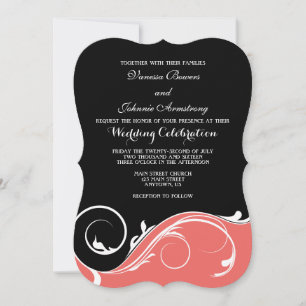 Coral Black Swirl Bracket Wedites Einladung
