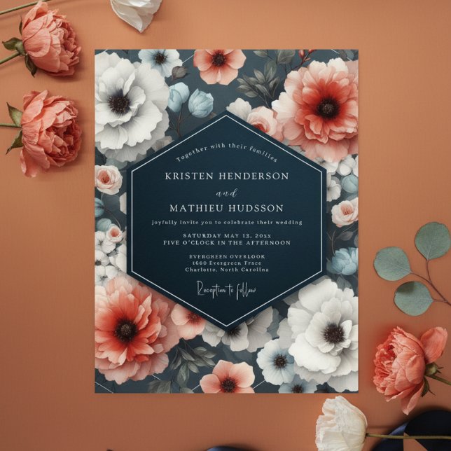 Coral Bloom Moody Romance Wedding Einladung (Von Creator hochgeladen)