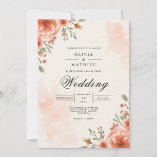 Coral Blossom Watercolor Wedding Einladung