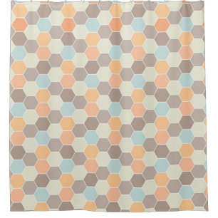 Coral Blue Cream Clay Honeycomb Muster Duschvorhang