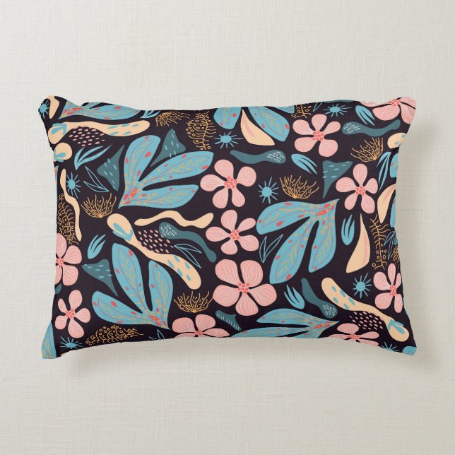 Coral Blue Floral Dark Print Dekokissen (Vorderseite)