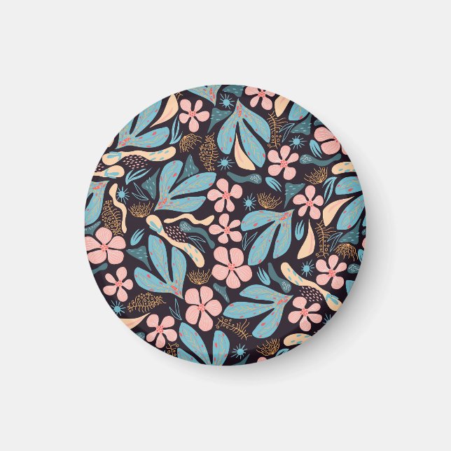 Coral Blue Floral Dark Print Magnet (Vorne)