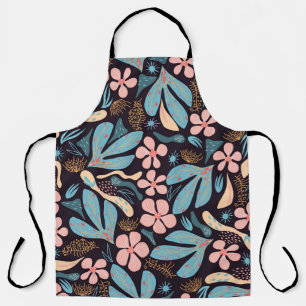 Coral Blue Floral Dark Print Schürze