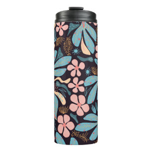 Coral Blue Floral Dark Print Thermosbecher