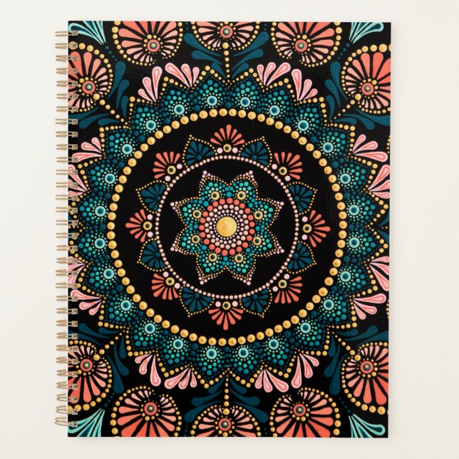 Coral Blue Mandala, Sacred Geometry Boho Ethnic Planer (Vorderseite)