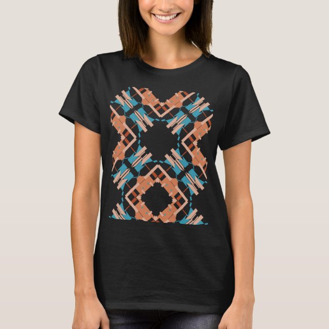 Coral Blue Rust Südwest Look Crisscross Abstrakt T-Shirt (Vorderseite)