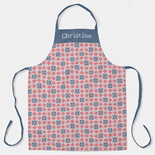 Coral Blue Star Pattern Personalized Name Schürze (Vorderseite)