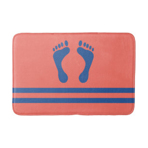 Coral Blue Stripes und Feet Modern Graphic Badematte