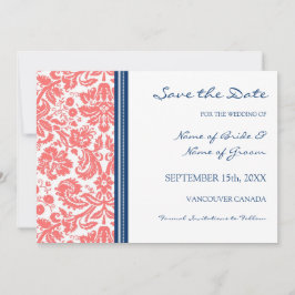 Coral Blue Wedding Save the Date Card