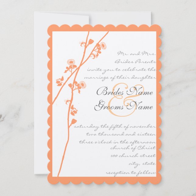 Coral Blume Gray Schriftart Wilde Blume Hochzeit Einladung (Vorderseite)