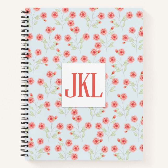 Coral Blume Muster 8.5" x 11" Spiral Notebook Notizbuch (Vorderseite)