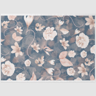 Coral Blush Pink Blumenmuster Blau Seidenpapier