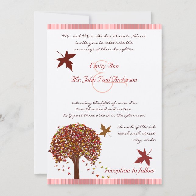 Coral Bourgogne Faire-part de mariage d'arbre rose (Dos)