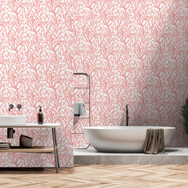 Coral Branches Pink Coastal Beach Tapete (Badezimmer)