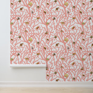 Coral Branches Seashells Coastal Tapete