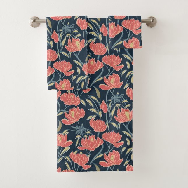 Coral Breeze Floral Badhandtuch Set (Insitu)
