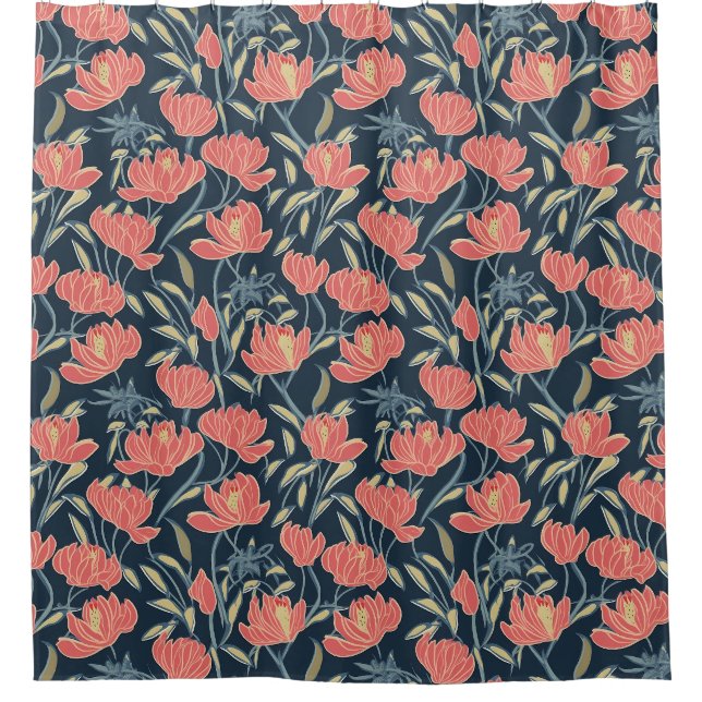 Coral Breeze Floral Duschvorhang (Vorderseite)