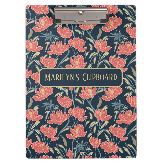 Coral Breeze Floral Personalisiert Klemmbrett (Vorderseite)
