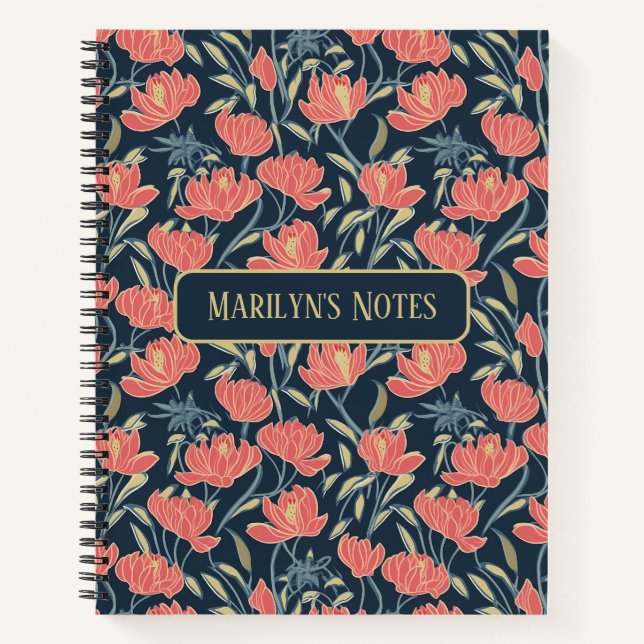 Coral Breeze Floral Personalisiert Notizbuch (Vorderseite)