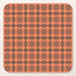 Coral Brown Checker Argyle Pattern Rechteckiger Pappuntersetzer