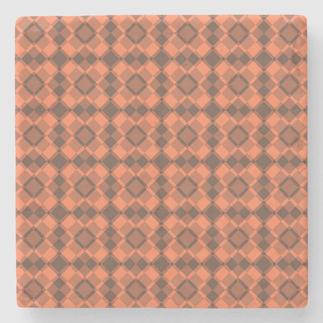 Coral Brown Checker Argyle Pattern Steinuntersetzer (Vorderseite)