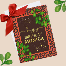 Coral Brown Leopard Print Grußkarte Mit Foliendruck