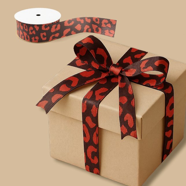 Coral Brown Leopard Print Satinband (Satin Ribbon)