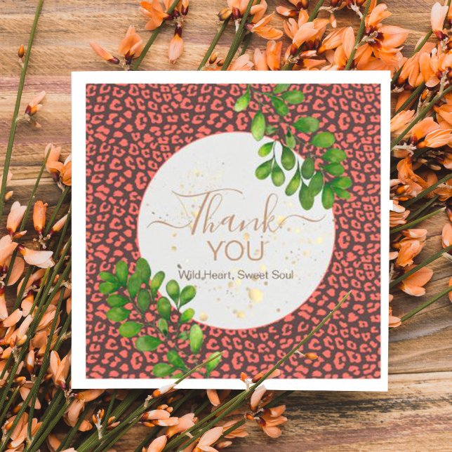 Coral Brown Leopard Print Thank You Serviette (Napkins)
